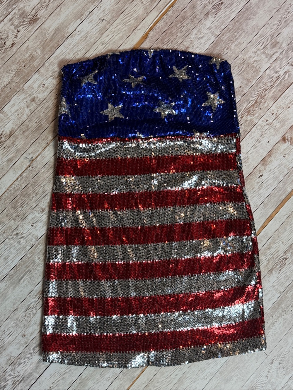 Sequin American Flag Strapless Mini Dress - Red, Silver, Blue